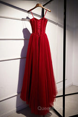 Beautiful Wine Red Tulle Long Straps Party Dresses Evening Prom Dresses, A-Line Dark Red Formal Gown