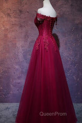 Beautiful Wine Red Tulle Sweetheart Long Evening Prom Dresses, A-Line Party Dresses