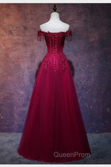 Beautiful Wine Red Tulle Sweetheart Long Evening Prom Dresses A-Line Party Dresses Elegant Evening Dresses