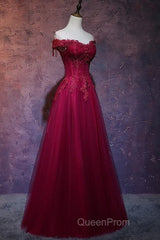 Beautiful Wine Red Tulle Sweetheart Long Evening Prom Dresses A-Line Party Dresses Elegant Evening Dresses