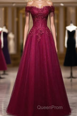 Beautiful Wine Red Tulle Sweetheart Long Evening Prom Dresses A-Line Party Dresses Elegant Evening Dresses
