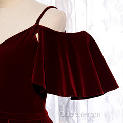 Beautiful Wine Red Velvet Off Shoulder Floor Length Party Dresses, Velvet Junior Evening Prom Dresses