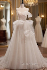 Beige Tulle Sequins Pleats Wedding Dresses