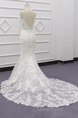 Best Long Mermaid Spaghetti Strap Appliques Lace Wedding Dresses