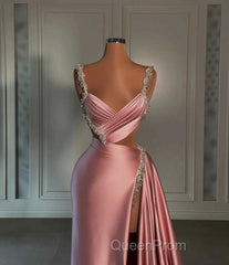 Glamorous Pink Evening Prom Dresses Sweetheart Spaghetti Strap With High Slit Trail