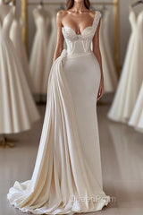 Biztunnel Charming Long Sweetheart One Shoulder Mermaid Evening Prom Dresses with Ruffles