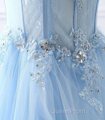Light Blue Tulle Lace Long Evening Prom Dresses, Formal Dresses