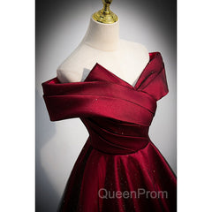 Black and Red Satin Off Shoulder Long Junior Evening Prom Dresses, A-line Satin Party Dresses