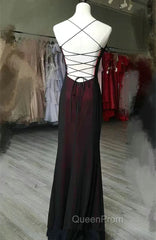 Black and Red Square Neckline Party Dresses, Black and Red Long Evening Prom Dresses