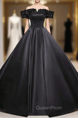 Black Ball Gown Satin Off the Shoulder Quinceanera Dresses