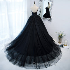 Black Ball Gown Sweetheart Satin and Tulle Evening Gown, Black Party Dresses