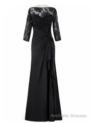 Black Chiffon Lace Beaded Half Sleeves Mother Of The Bride Dresses