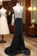 Black Chiffon Mermaid V-neck Evening Prom Dresses