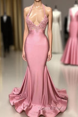 Black Girl Evening Prom Dresses Mermaid Sleeveless Pink Evening Prom Dresses | Sexy Beads Appliques Evening Dresses