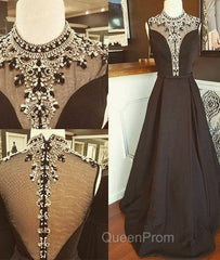 Black High Neck Sequin Long Evening Prom Dresses, Black Evening Dresses