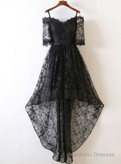 BLACK LACE EVENING DRESS BLACK LACE HIGH LOW PROM DRESS