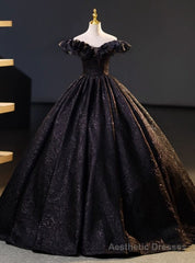 Black Lace Off the Shoulder Quinceanera Dress