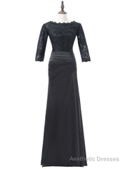 Black Mermaid 3/4 Sleeves Satin Mother Of The Bride Dresses