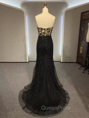 Black Mermaid Lace Evening Prom Dresses, Black Mermaid Lace Evening Dresses