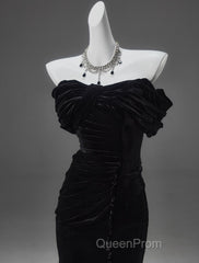 Black Mermaid Off-The-Shoulder Velvet Long Evening Prom Dresses, Elegant Quinceanera Dresses