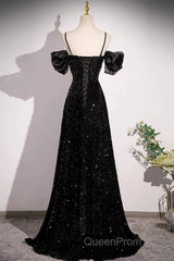 Black Off Shoulder Sequin Long Evening Prom Dresses Evening Dresses With Bow Knot