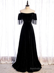 Black Off the Shoulder Beading Prom Dress