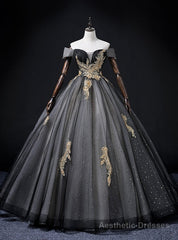 Black Off the Shoulder Sequins Appliques Quinceanera Dress