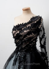 Black One Shoulder Tulle Long Evening Prom Dresses Evening Dresses