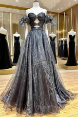 Black Organza Off the Shoulder Pleats Evening Prom Dresses