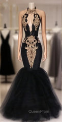 Black Evening Prom Dresses Mermaid Halter Tulle Appliques Dubai Saudi Arabic Long Robe De Soiree Evening Prom Gown Evening Dresses