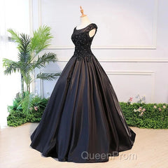 Black Satin Long Party Dresses Evening Gown A Line Floor Length Evening Prom Dresses Elegant
