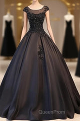 Black Satin Long Party Dresses Evening Gown A Line Floor Length Evening Prom Dresses Elegant