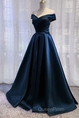Black Satin Off Shoulder Long Simple Evening Dresses Formal Dresses,Stunning Party Gown