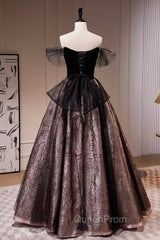 Black Satin Tulle Long Evening Prom Dresses, A-Line Off Shoulder Evening Dresses Evening Dresses