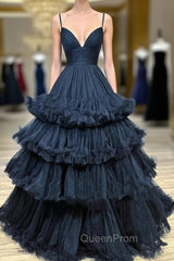 Black Spaghetti Straps Pleats Evening Prom Dresses