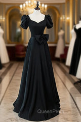 Black Square Puff Sleeve Beading Evening Prom Dresses