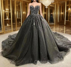 Black Strapless Dresses Sweetheart Tulle Quinceanera Dresses