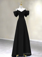 Black Straps Bow Long Prom Dress