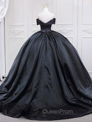 Black Sweetheart Neck Satin Long Evening Prom Gown, Black Sweet 16 Dresses