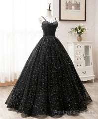 Black Sweetheart Straps Tulle Long Evening Gown Sleeveless Floor-Length Prom Dresses prom dresses shops