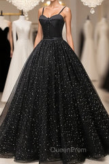 Black Sweetheart Tulle Long Evening Prom Dresses, Black Evening Sweet 16 Dresses
