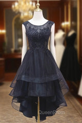 Black Tulle Appliques Beading Evening Prom Dresses