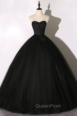Black Tulle Lace Long Evening Prom Dresses, Black Scoop Neckline Evening Party Dresses