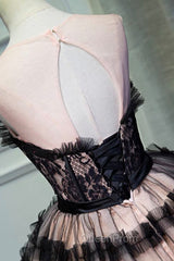 Black Tulle Lace Short Evening Prom Dresses, A-Line Black Homecoming Dresses