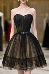 Black Tulle Lace Sweetheart Homecming Dresses