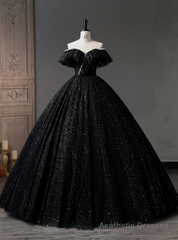Black Tulle Sequins Off the Shoulder Quinceanera Dress