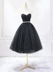 Black Tulle Sequins Sweetheart Homecoming Dress