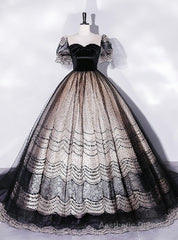 Black Tulle V-neck Short Sleeve Quinceanera Dress