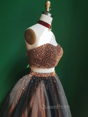 Black Two Pieces Beads Tulle Short Evening Prom Dresses Black Homecoming Dresses