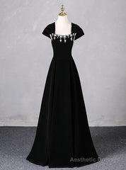 Black Velvet Bead Crystal Prom Dress